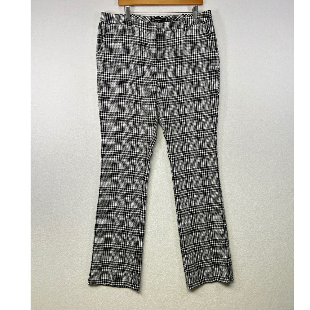 NY & Company Plaid Flare Trousers Size 14 Tall Black‎ White Office Career